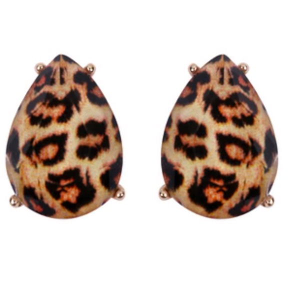 Acrylic Teardrop Shaped Animal Print Earrings - Picture 1 of 2